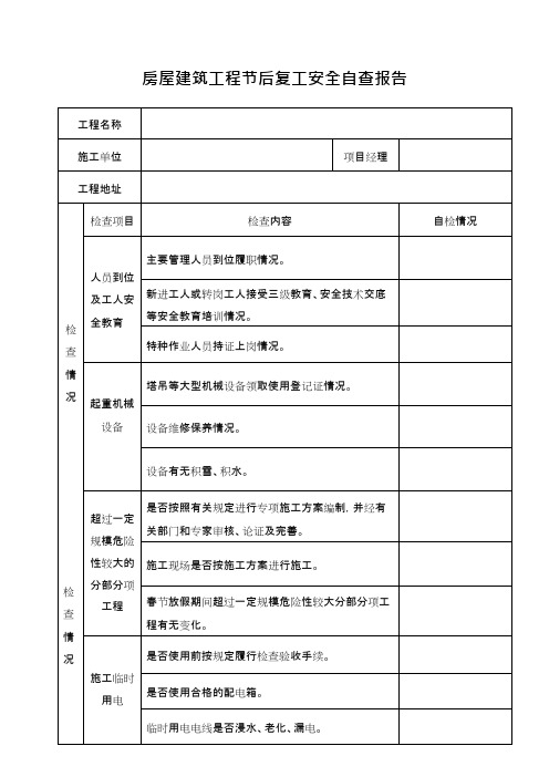 节后复工施工安全自查报告(可编辑修改word版)