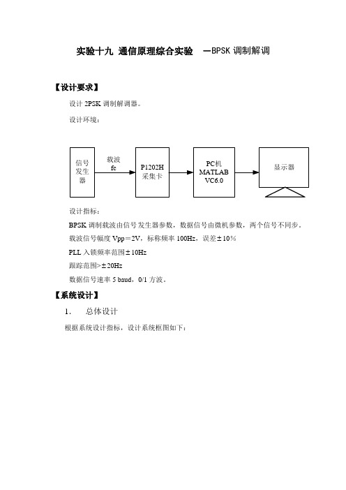 实验十九 通信原理综合实验 BPSK调制解调 