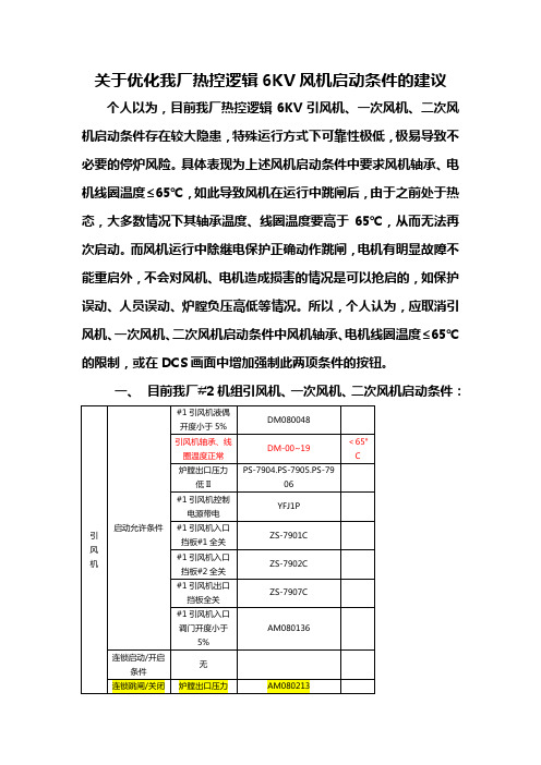 关于优化我厂热控逻辑6KV风机启动条件的建议