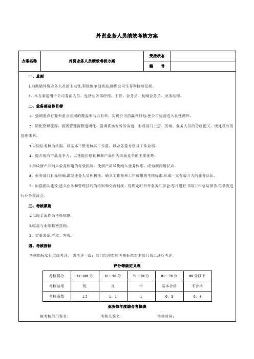 外贸业务人员绩效考核方案