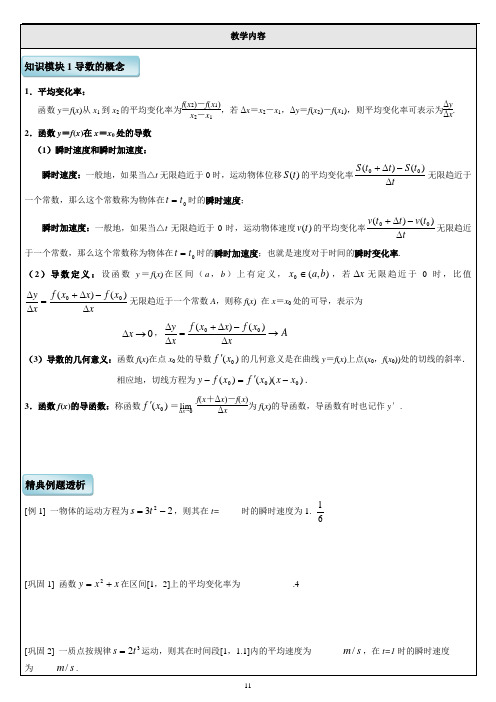 导数的概念及运算 知识点+例题 全面分类