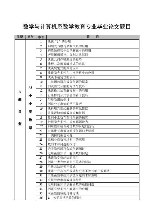 数学教育专业毕业论文题目