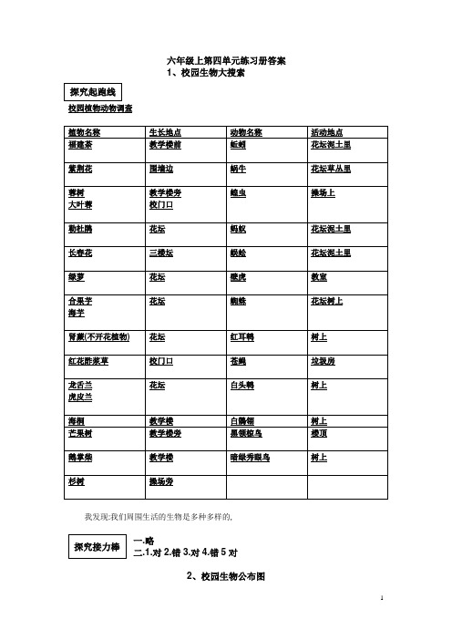 科学六年级上第四单元练习册答案