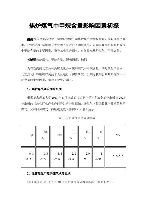 焦炉煤气中甲烷含量影响因素初探