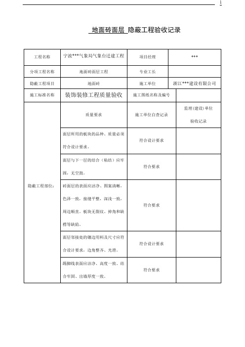 宁波某办公楼装饰装修隐蔽工程验收记录表(全套范例)