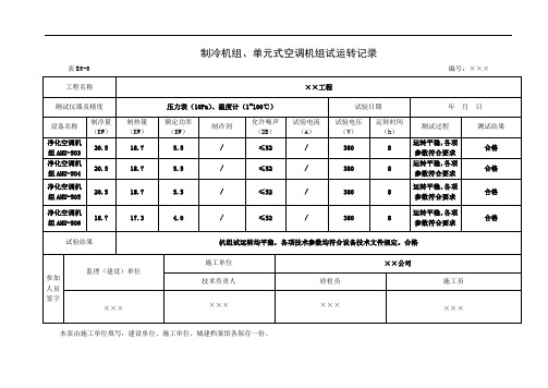 制冷机组、单元式空调机组试运转记录