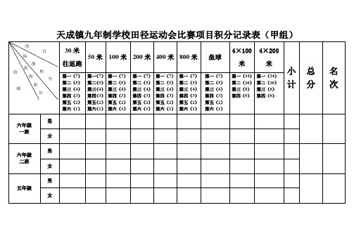 2015田径运动会比赛项目积分记录表