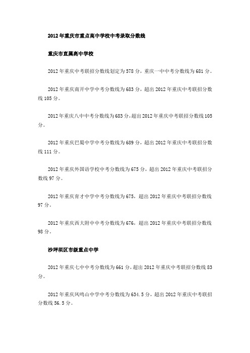 2012年重庆市重点高中学校中考录取分数线