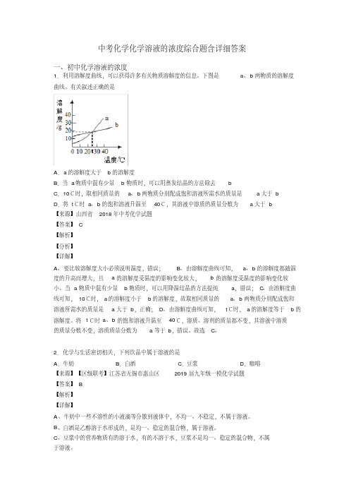 中考化学化学溶液的浓度综合题含详细答案