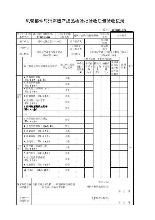 风管部件与消声器产成品检验批验收质量验收记录