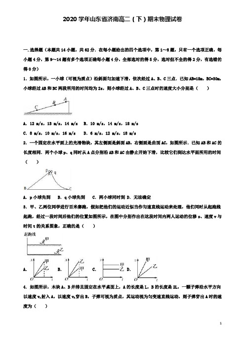 济南市2020高二物理下学期期末试卷