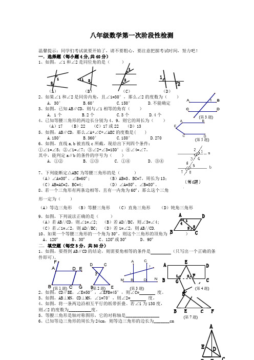 八年级数学第一次阶段性检测