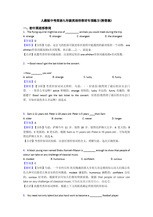 人教版中考英语九年级英语形容词专项练习(附答案)