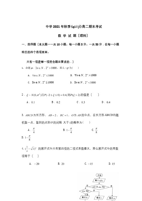 高二数学上学期期末考试试题 理 A 试题_1(共7页)