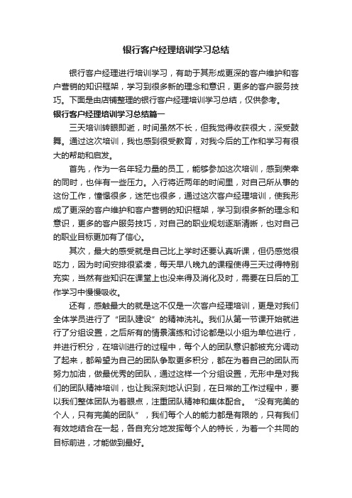 银行客户经理培训学习总结