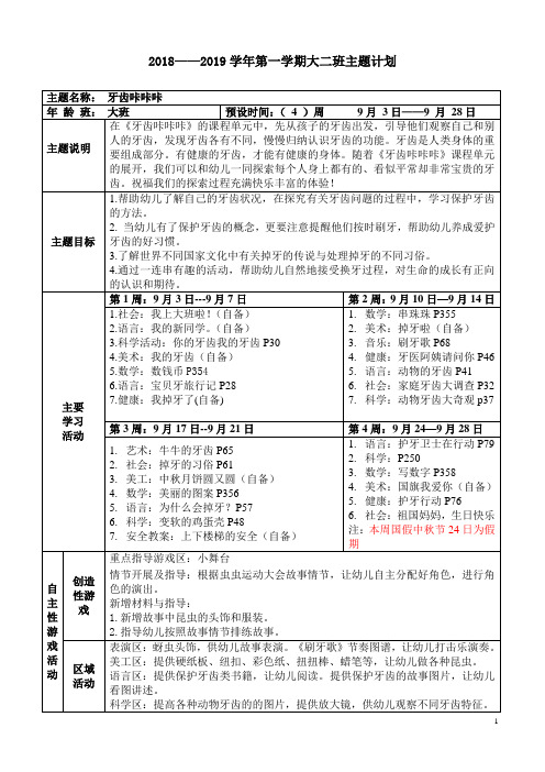 [牙齿咔咔咔]主题计划  幼儿园