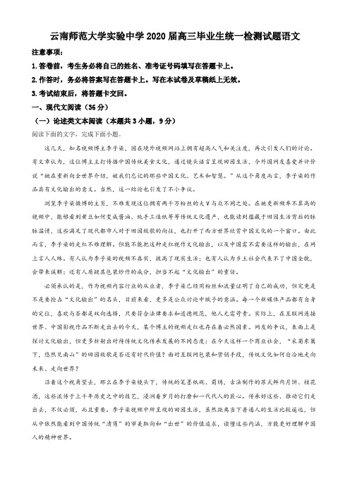 云南省昆明市云南师范大学实验中学2019-2020学年高三复习统一检测语文试题(解析版)