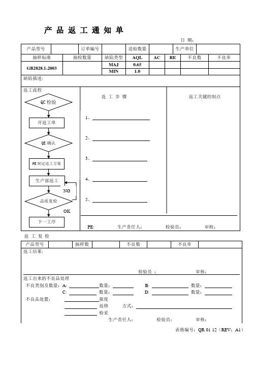 产品返工通知单