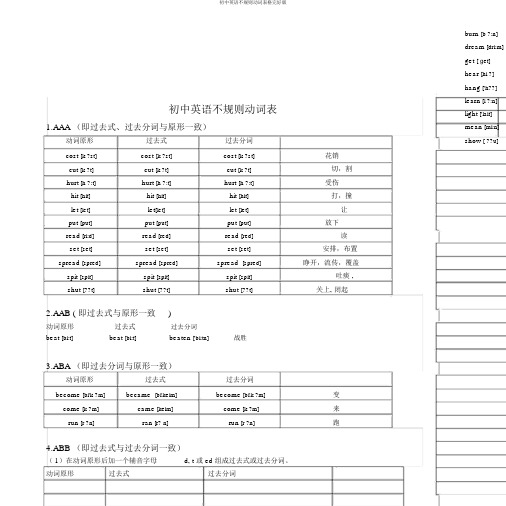 初中英语不规则动词表格完整版