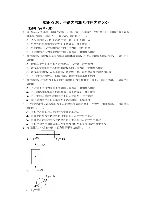 第一章知识点30平衡力与相互作用力的区分华东师大版科学八年级上册