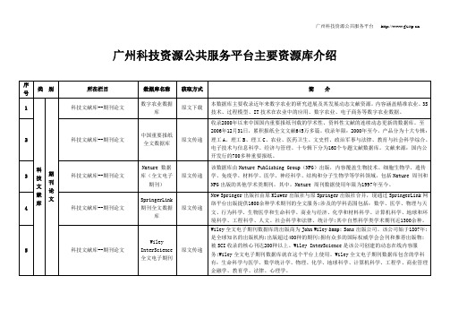 广州科技资源公共服务平台主要资源库介绍(完整版)