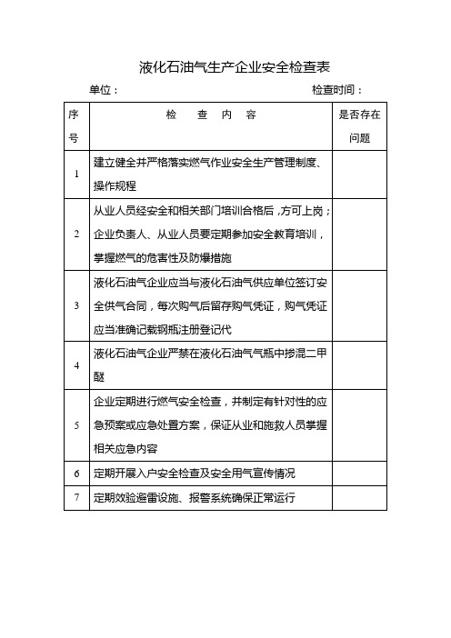 液化石油气生产企业安全检查表