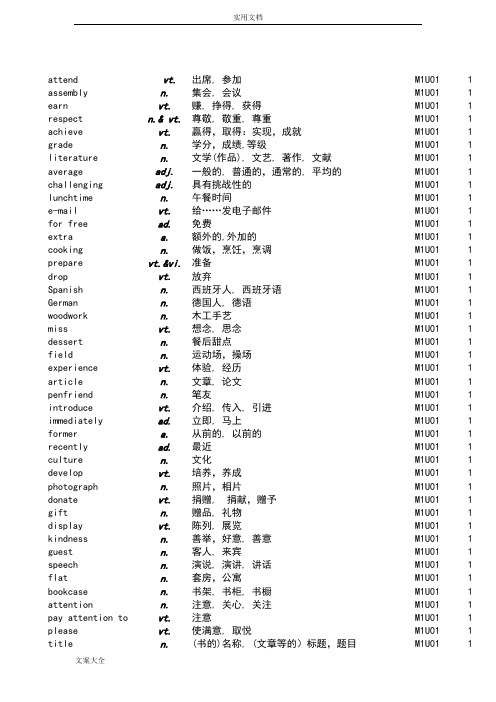 牛津高中英语必修模块1-5单词表