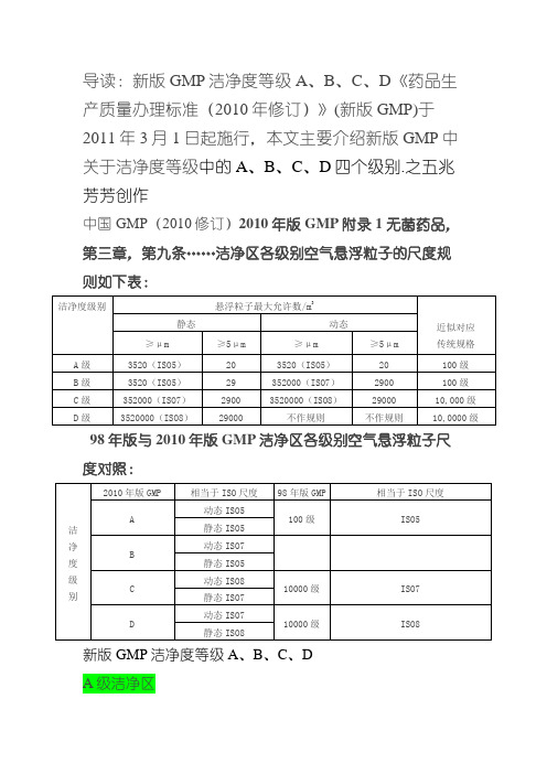 新版GMP洁净度等级A、B、C、D