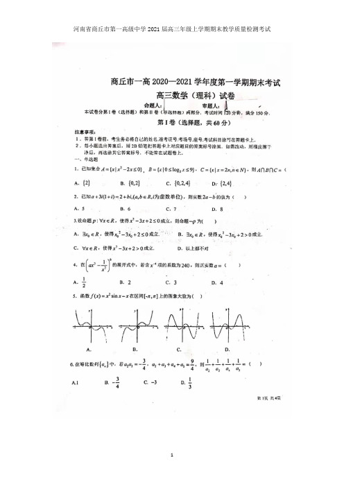 河南省商丘市第一高级中学2021届高三年级上学期期末考试数学(理)试题及答案