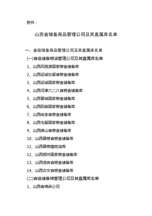 山西省储备商品管理公司及其直属库名单