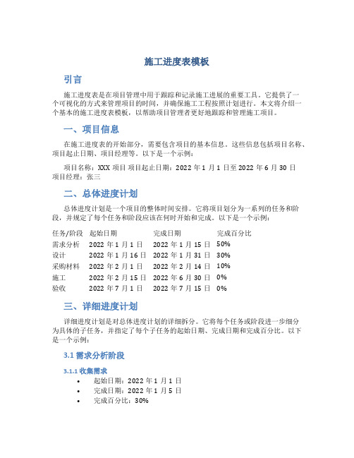 施工进度表模板