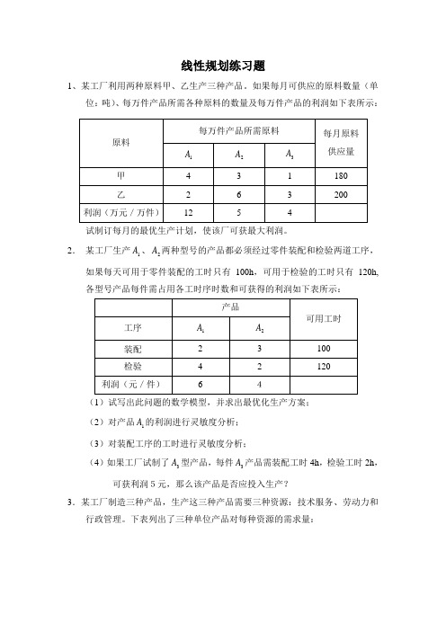 线性规划练习题