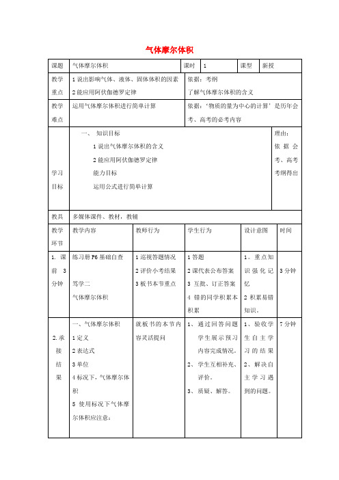 高中化学第一章从实验学化学气体摩尔体积时教案新人教版必修