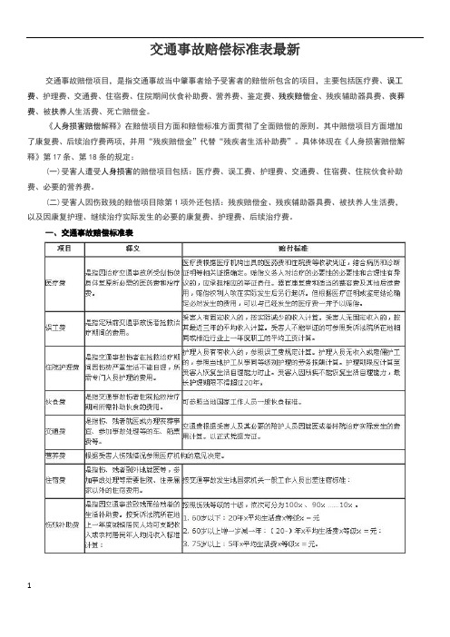 交通事故赔偿标准表