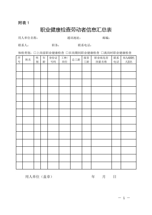 职业健康检查相关表格模板(1)