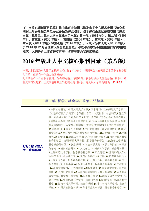 2019年中文核心期刊目录总览第八版纯净版