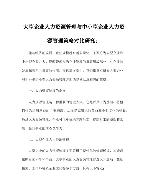 大型企业人力资源管理与中小型企业人力资源管理策略对比研究;