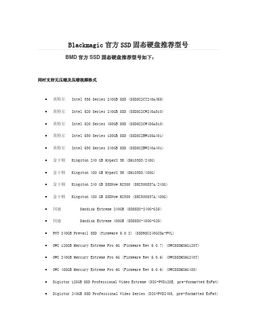 Blackmagic官方SSD固态硬盘推荐型号