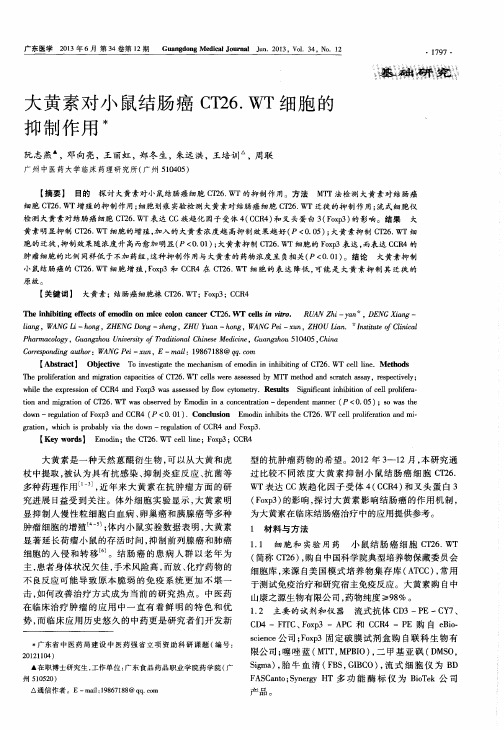 大黄素对小鼠结肠癌CT26.WT细胞的抑制作用