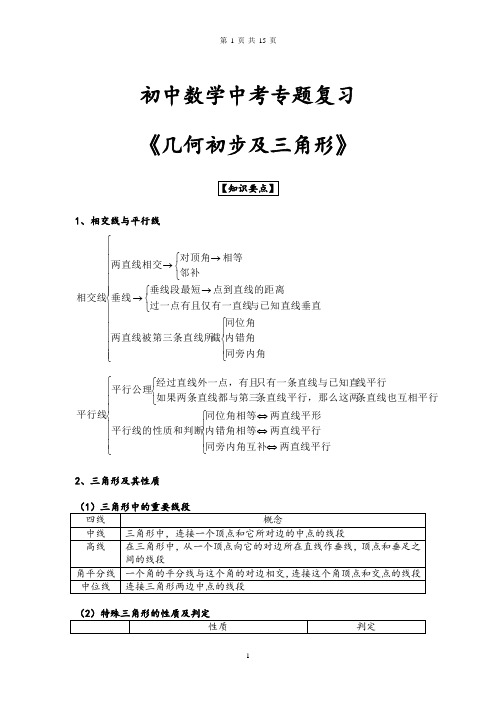 初中数学中考专题复习《几何初步及三角形》