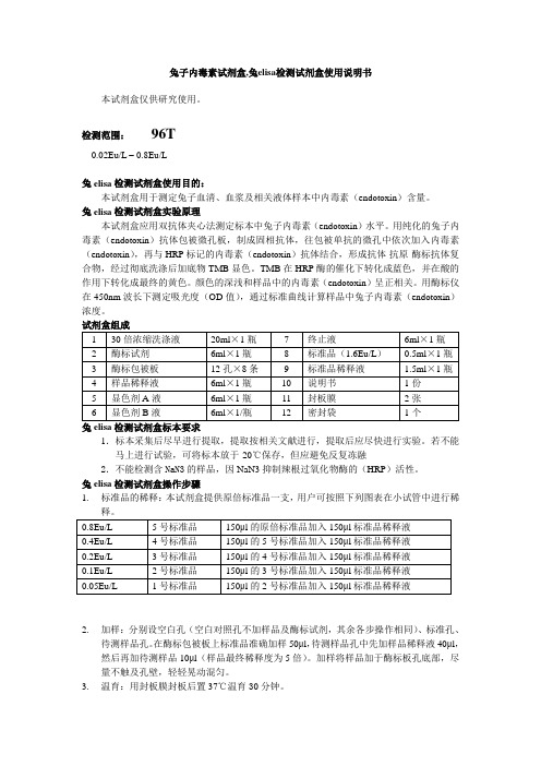 兔子内毒素试剂盒,兔elisa检测试剂盒使用说明书