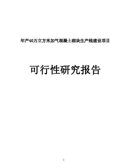 年产40万立方米加气混凝土砌块生产线建设项目可行性研究报告