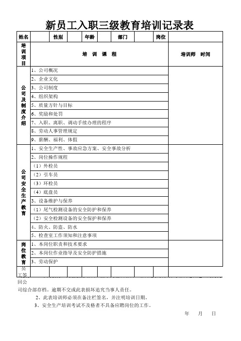 新员入职三级教育培训记录表1