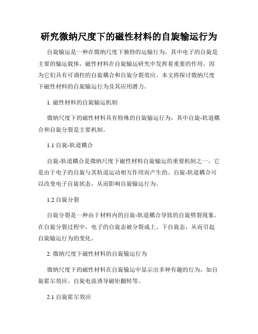 研究微纳尺度下的磁性材料的自旋输运行为