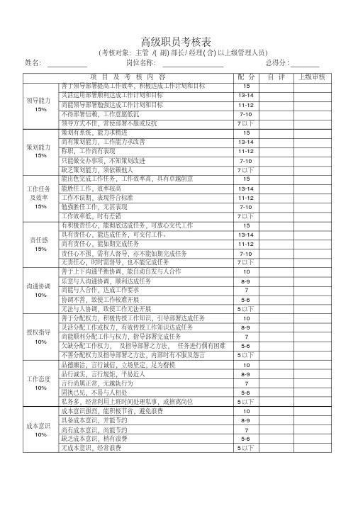 五类员工绩效考核表格