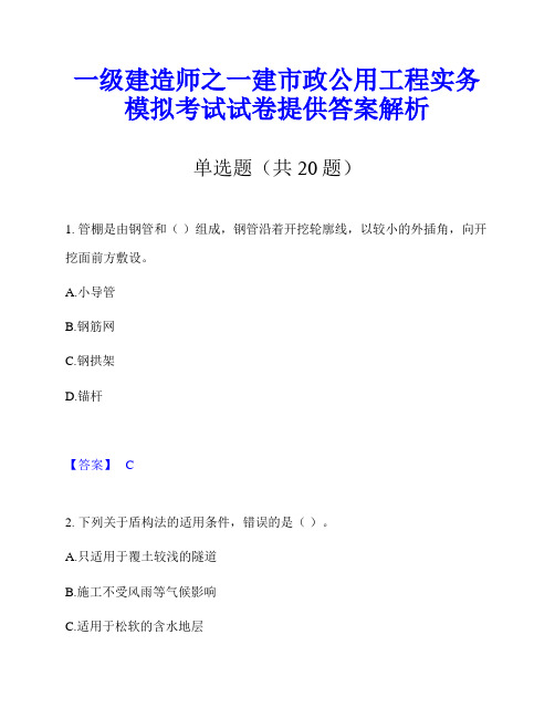 一级建造师之一建市政公用工程实务模拟考试试卷提供答案解析