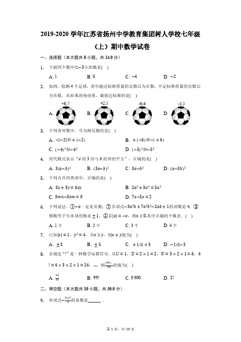 2019-2020学年扬州中学教育集团树人学校七年级(上)期中数学试卷-普通用卷