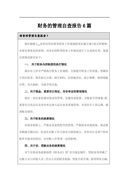 财务的管理自查报告6篇