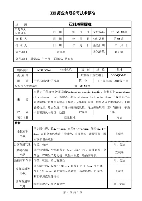 STP-QS-1002石斛药材质量标准