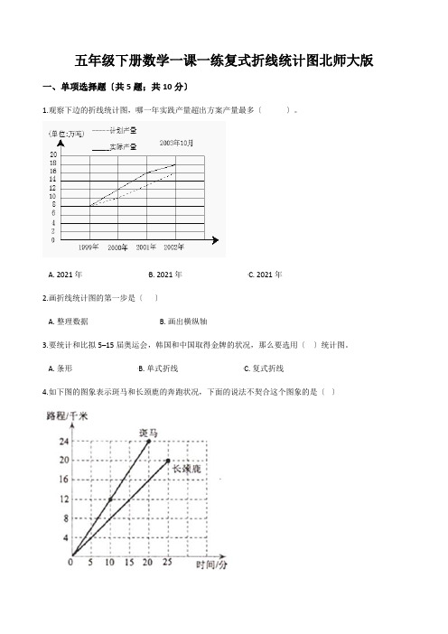 五年级下册数学一课一练复式折线统计图北师大版